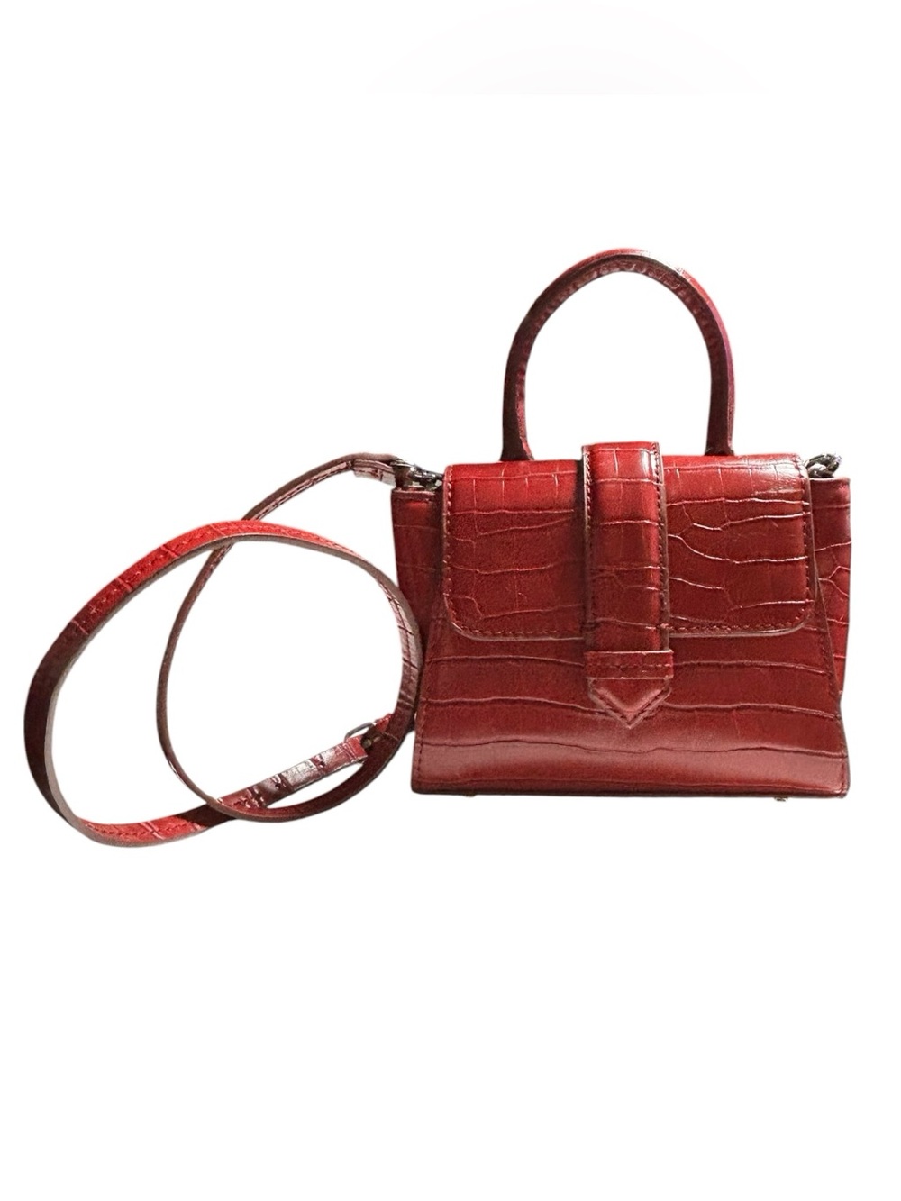 Zara Mock Croc Mini City Red Crocodile Embossed Crossbody Top Handle Purse NWOT